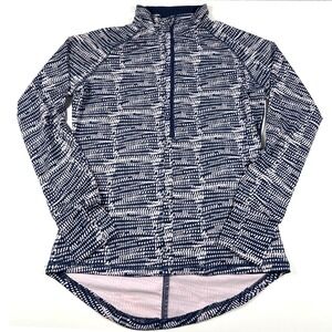 Janji Half Zip Packable Run Shirt Large Navy Print Sustainable Running NWT
